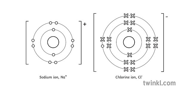 ion natrium dan klorin hitam putih Illustration - Twinkl