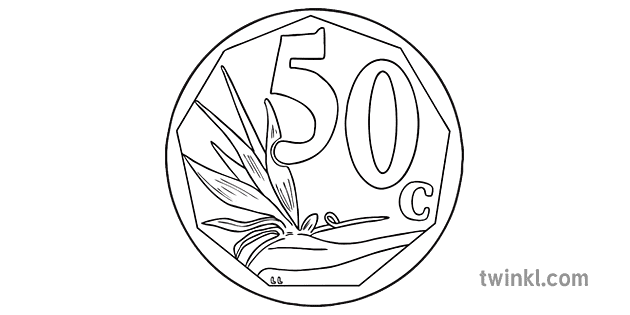 South African 50 Cent Coin Matematics Currency Ks1 Black And White