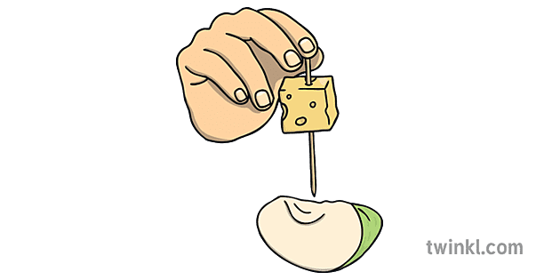 步骤4奶酪立方体鸡尾酒棍棒在苹果中的奶酪和苹果海盗船视觉援助英语ks1