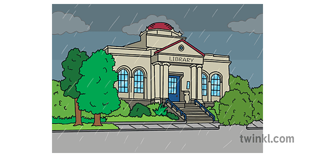 طوفانی بارش لائبریری عمارت پر اسٹریٹ بیک گراؤنڈ عمارتیں باہر ایفس  Illustration