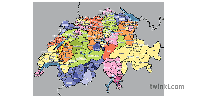 Switzerland Bezirke Map Labelled Illustration - Twinkl