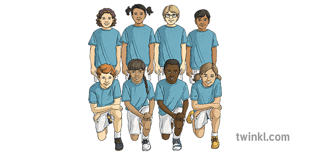 ทีมของเด็กใน pe kit ที่โดดเด่นและสนามคริกเก็ต pe ks2 Illustration - Twinkl