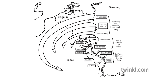 the schlieffen suunnitelma kartta historia toissijainen bw rgb Illustration  -