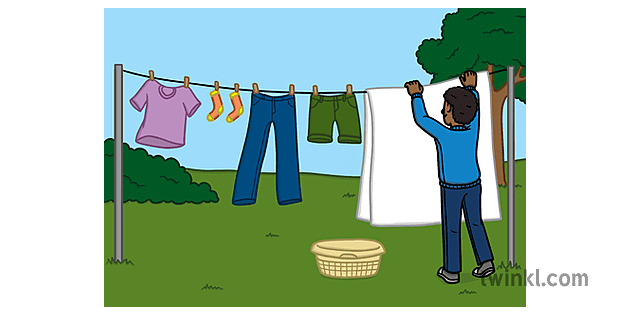 The Dad Hanging the Washing on the Clothes Line Illustration - Twinkl