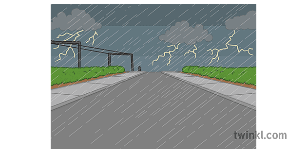 雷暴風雨多雨的街道路背景彩色的線景觀戶外eyfs Illustration