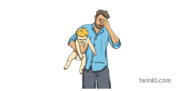 väsynyt isä pitävä vauva Illustration - Twinkl