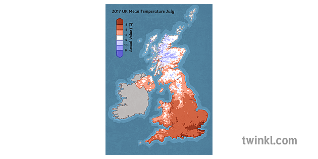英国平均温度地图7月地理食物和农业中学 Illustration Twinkl