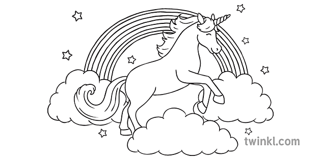 Unicorn and Rainbow Clouds Colouring Pages Parents ALL KS1b and White RGB