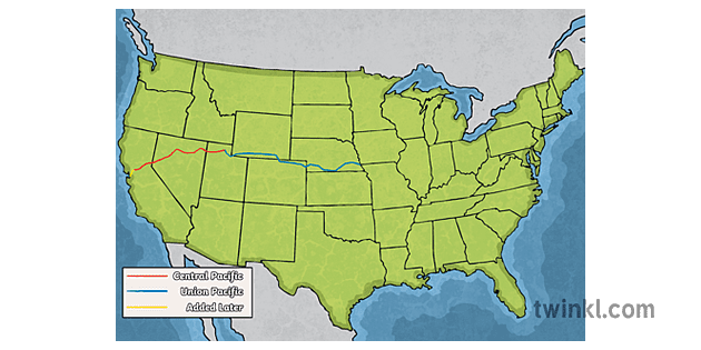 United States Transcontinental - United States Transcontinental Rail Map Train Transport Travel North America US Cartography MPS KS2