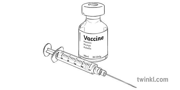 疫苗瓶和針頭玻璃醫學醫療注射器生病的市民和公民身份ks2 黑白rgb