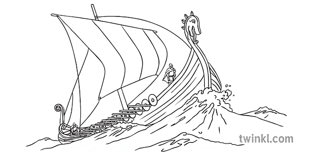 viking longship history secondary bw rgb Illustration - Twinkl