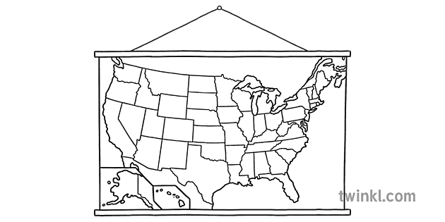 seinä kartta usa amerikka maantiede kartografia luokkahuone ks1  mustavalkoinen