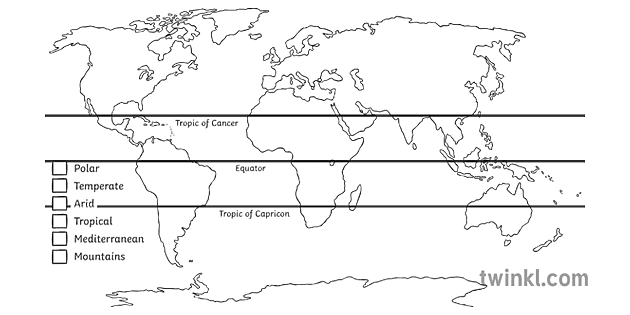 world climate zones color map geography ks3 ks4 bw rgb Illustration ...