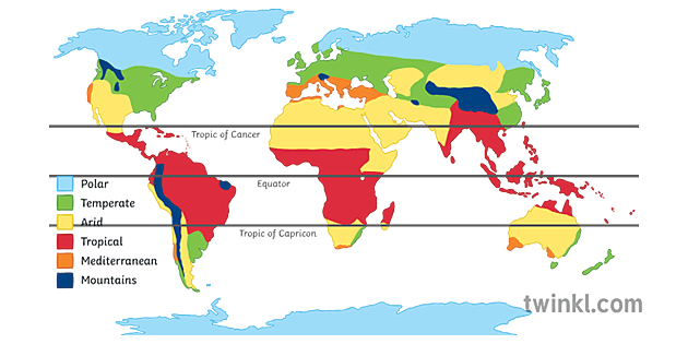 World Climate Zones Colour Map Geography KS3 KS4 Illustration - Twinkl