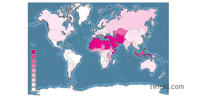 世界地圖上顯示穆斯林人口沒有文本伊斯蘭宗教ks2