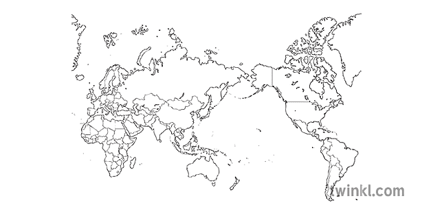 Australia In World Outline Map World Map With Australia Centred Atlas Geography Ks2 Black And White Rgb