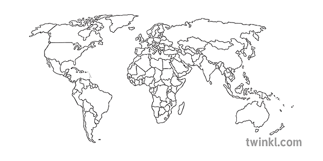 world map with country outlines unlabelled atlas globe geography ks3 black