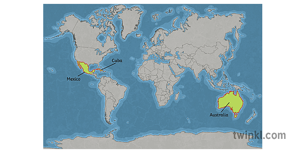 Mundu Mapa Kuba Mexiko Eta Australia Nabarmendu 5 Urteko Geografia Europa Eta