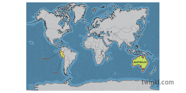 世界地図 ペルー エクアドル および オーストラリア 地図