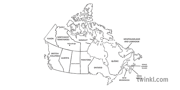 yellowknife en mapa blanco y negro Illustration - Twinkl