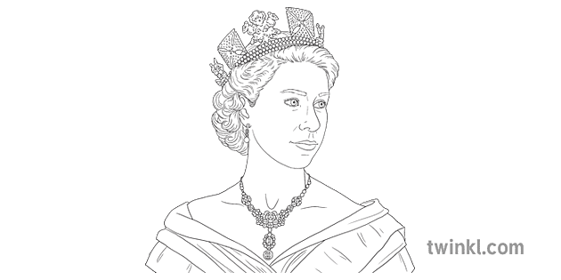 Young Queen Elizabeth II Black and White RGB Illustration - Twinkl