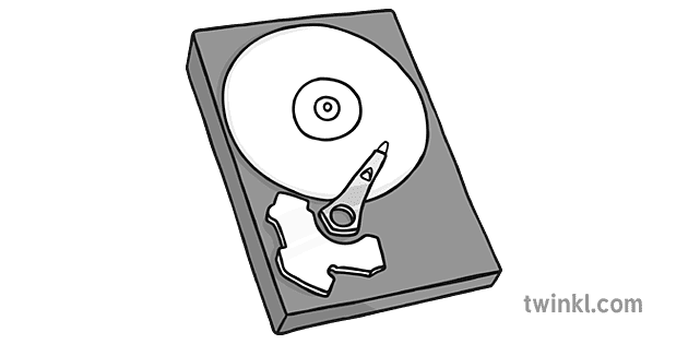 A Hard Disk Black and White Illustration - Twinkl