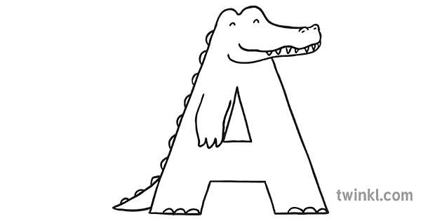 Alligator Black and White Illustration - Twinkl