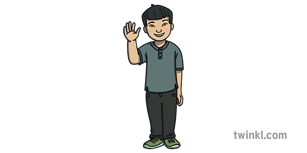 アメリカ人 アジア人 男の子 手を振る Ver 1 2 Illustration