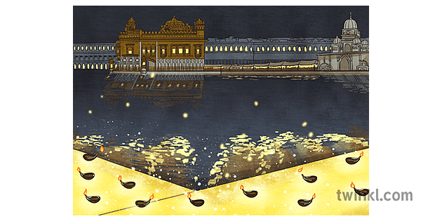 Amritsar Golden Temple Diwali Background Illustration - Twinkl