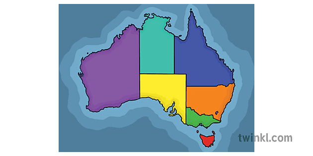 australia alueet kartta värit ei etiketti ver 1 - Twinkl