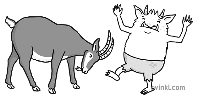 Big Goat Butting Troll Black and White Illustration - Twinkl