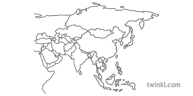 Blank Outline Map Of Asia Blank Map Of Asia Black And White Rgb Ver 1 Illustration - Twinkl