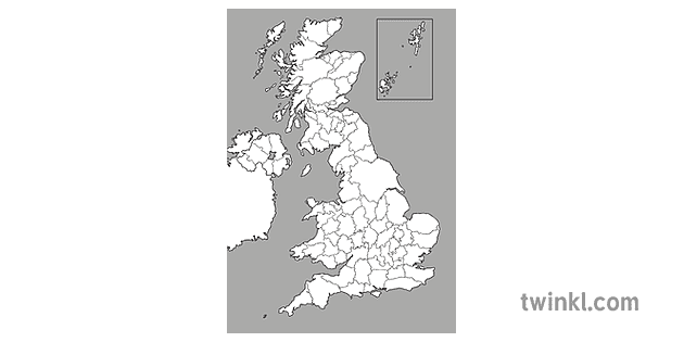 Blank Map Of Uk Counties Blank Uk Counties Map Black And White Illustration - Twinkl