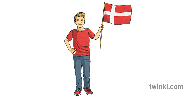 Junge mit dänischer Flagge Illustration - Twinkl