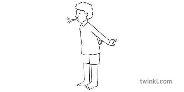 Child Blowing Black and White Illustration - Twinkl