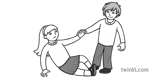 niño ayudando a otro niño ojos abiertos en blanco y negro Ilustración