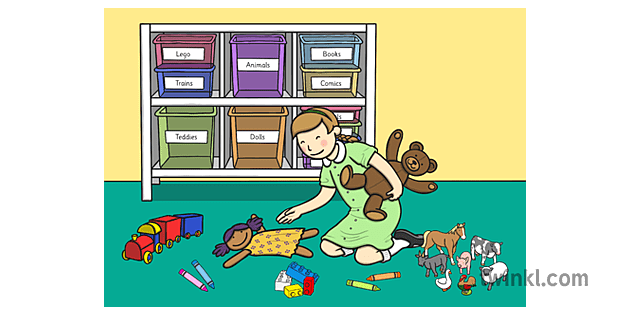 Child Picking Toys Up off the Floor Illustration - Twinkl