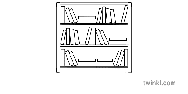 Classroom Bookcase Black and White Illustration - Twinkl