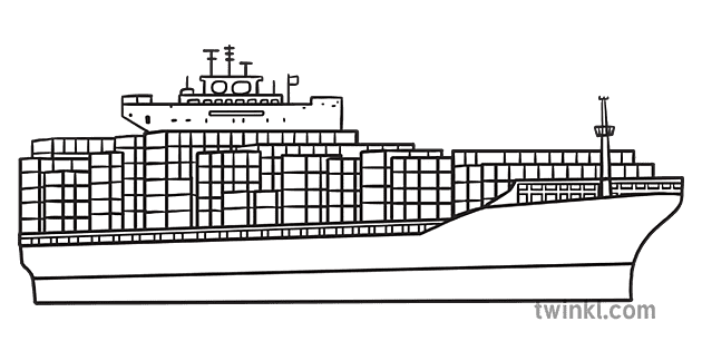 kontener statek czarno bialy rgb ver 1 Illustration - Twinkl