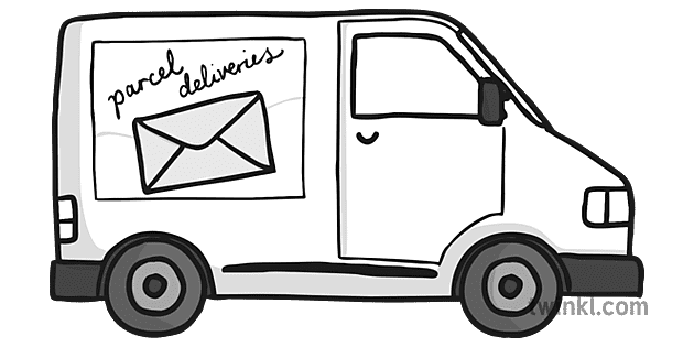 Delivery Van Black and White Illustration - Twinkl