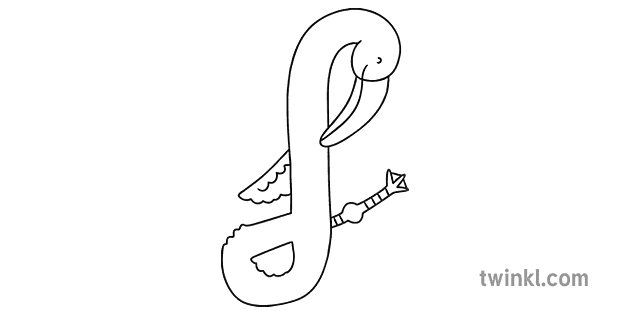 F フラミンゴ 小文字 筆記体 アルファベット Ks1 黒と白