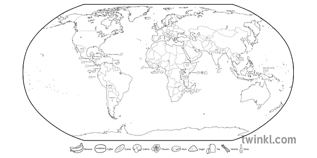 Fair Trade World Map Black and White RGB Ver 2 Illustration - Twinkl