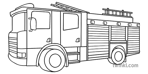 Fire Engine Black and White 2 Illustration - Twinkl