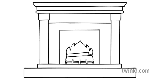 Fireplace with No Fireguard Black and White Illustration - Twinkl