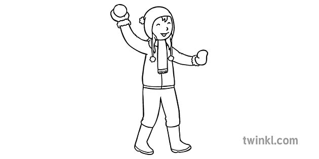 fille lancer une boule de neige noir et blanc Illustration - Twinkl