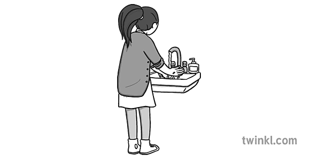 Gadis Mencuci Tangan Hitam Putih Illustration Twinkl
