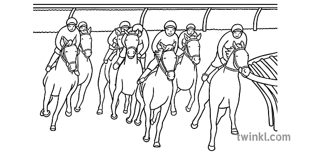 perlumbaan kuda adegan hitam putih Illustration - Twinkl