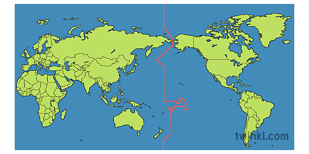 World Map Date Line International Date Line رسم - Twinkl