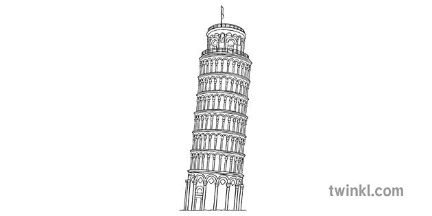 Leaning Tower Of Pisa Black And White Illustration - Twinkl