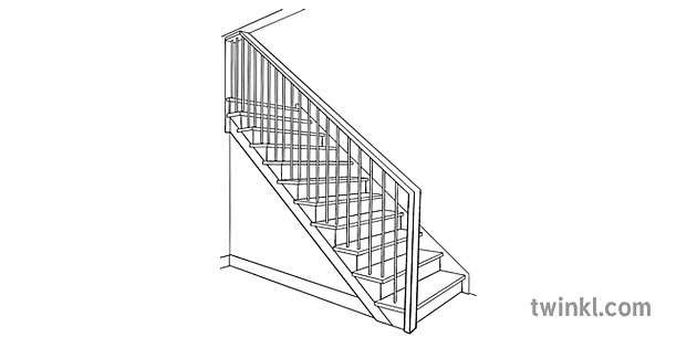 Lescalier Stairs Black And White Illustration - Twinkl